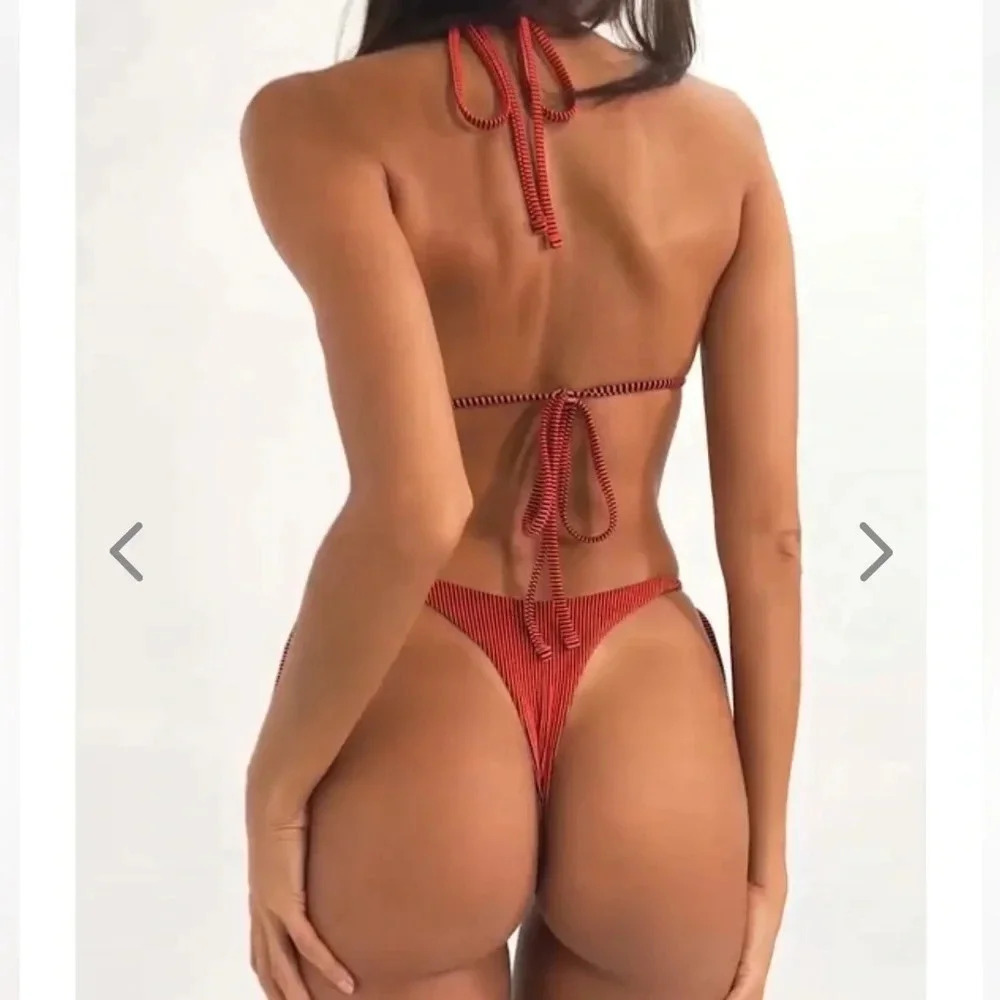 NWT OneOne Swimwear Bikini SET Ariel Flame Red Black Ribbed Triangle NEW Sexy - Picture 8 of 10